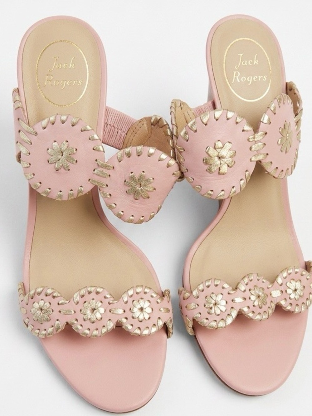 Jack Rogers Luccia Pink Leather Wedge Sandals Size 9.5 Wooden Heel